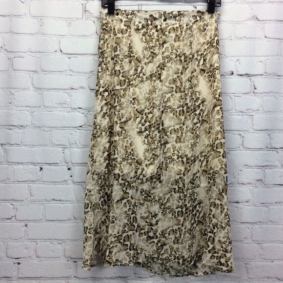 P Cill Midi Skirt Women's Size M Brown/Cream/Black Animal Print Ruching Lined - Picture 7 of 7